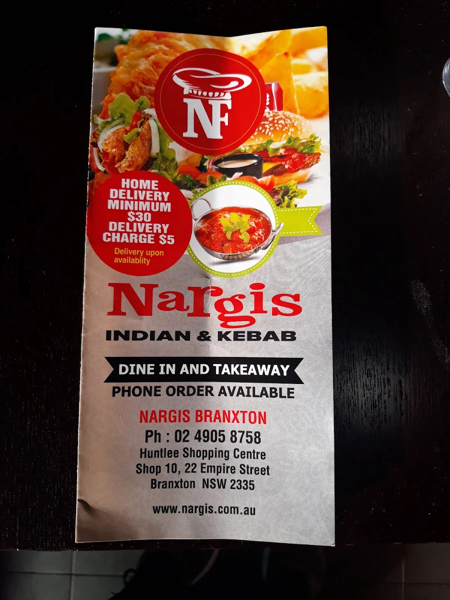 Menu, Nargis Gourmet Food Indian and Kebabs