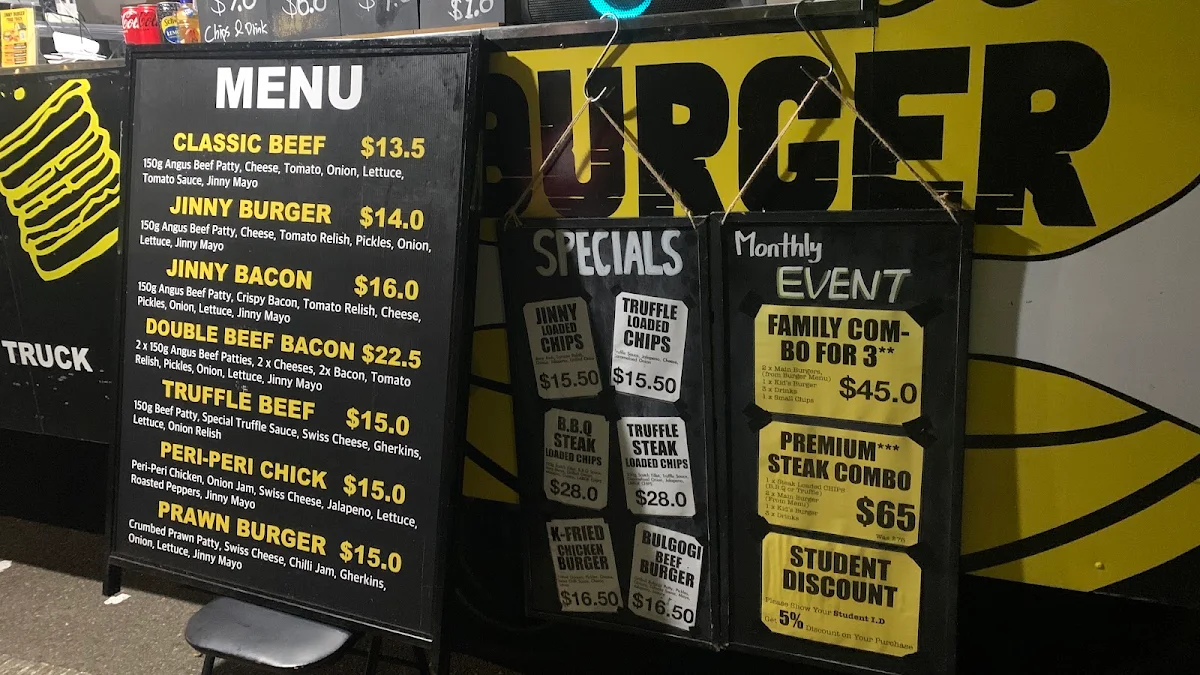 Menu, Jinny Burger West Ryde