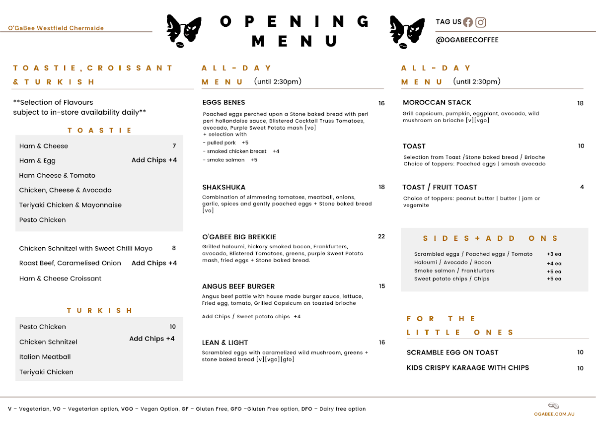 Menu, O'GABEE & Co Coffee Roastery Chermside