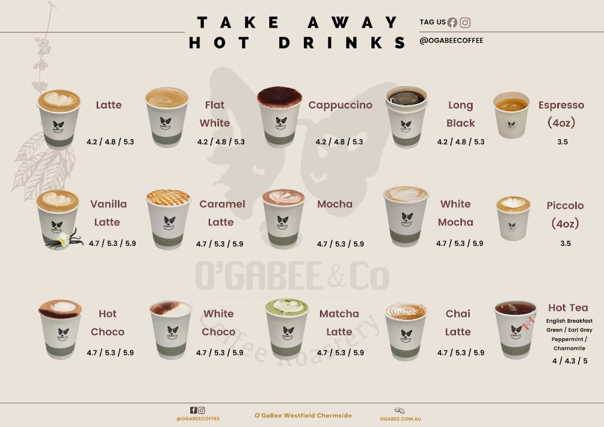 Menu, O'GABEE & Co Coffee Roastery Chermside