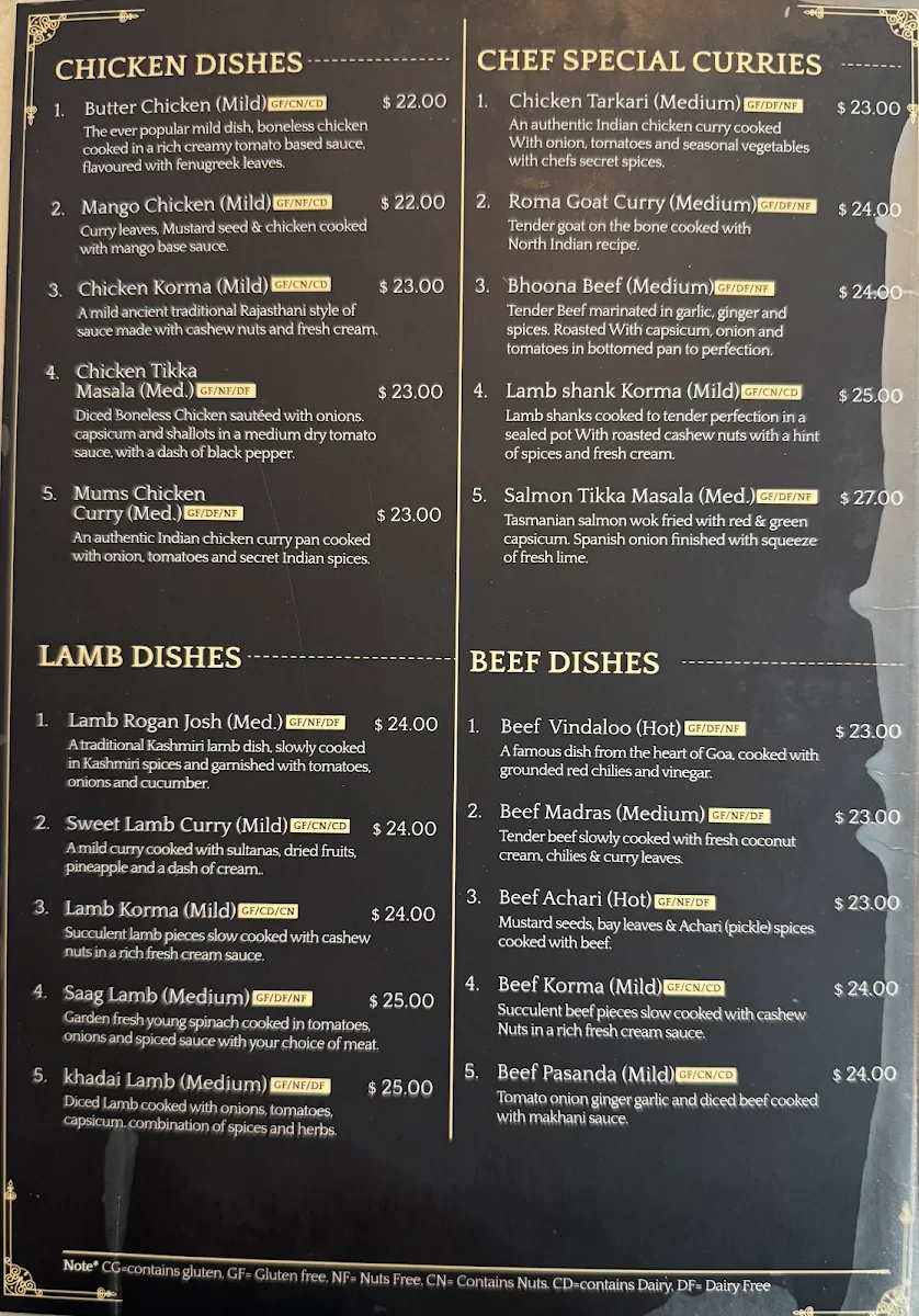 Menu, Moree Indian Restaurant (Indian and Nepalese Cuisine)