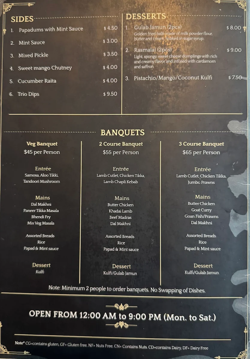 Menu, Moree Indian Restaurant (Indian and Nepalese Cuisine)