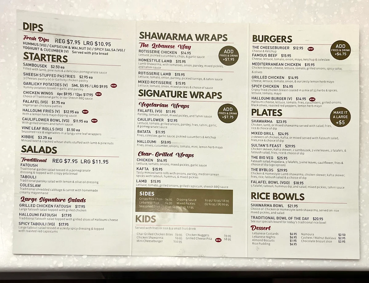 Menu, Sheesh Grill