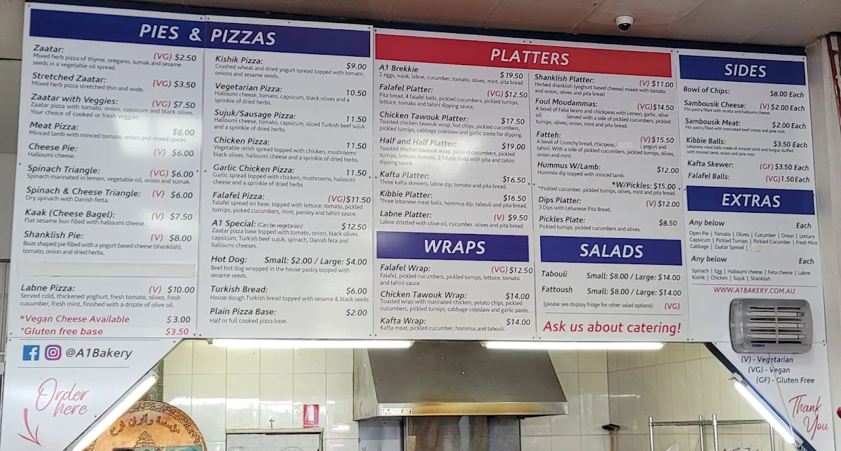 Menu, A1 Bakery