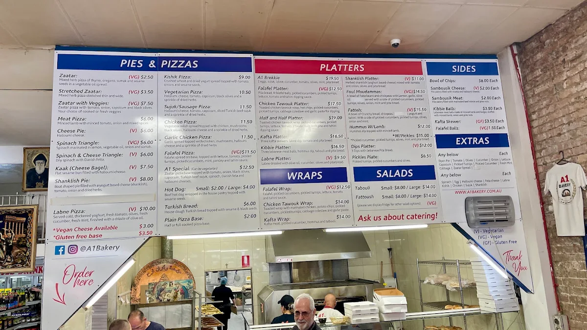 Menu, A1 Bakery