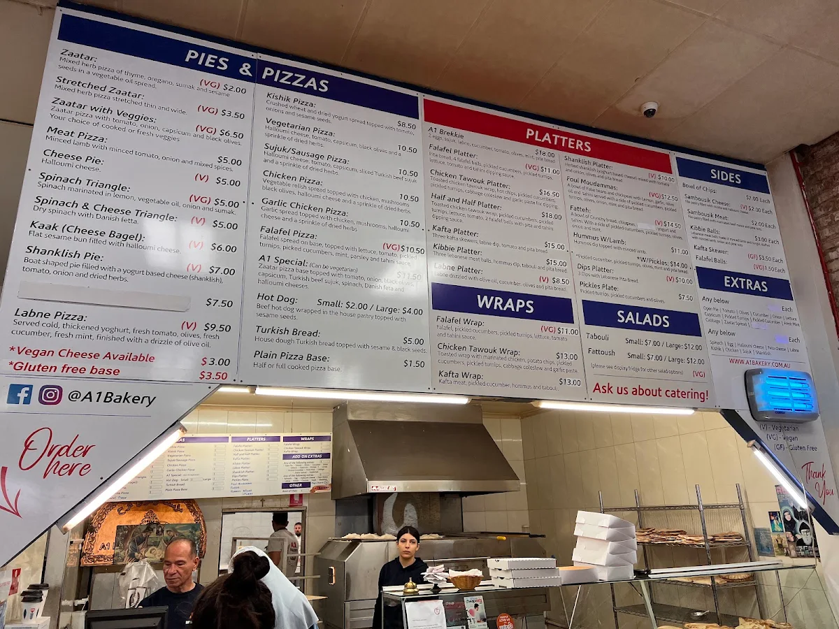 Menu, A1 Bakery