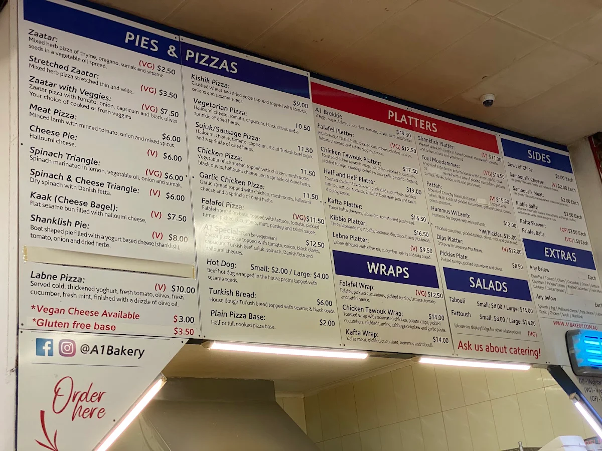 Menu, A1 Bakery