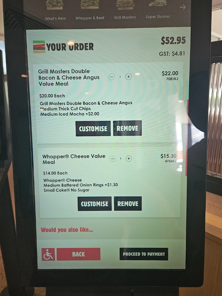 Menu, Hungry Jack's Burgers Gympie