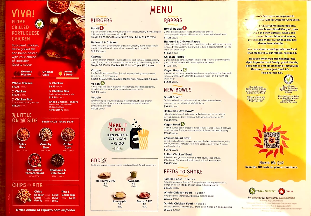 Menu, Oporto Southport