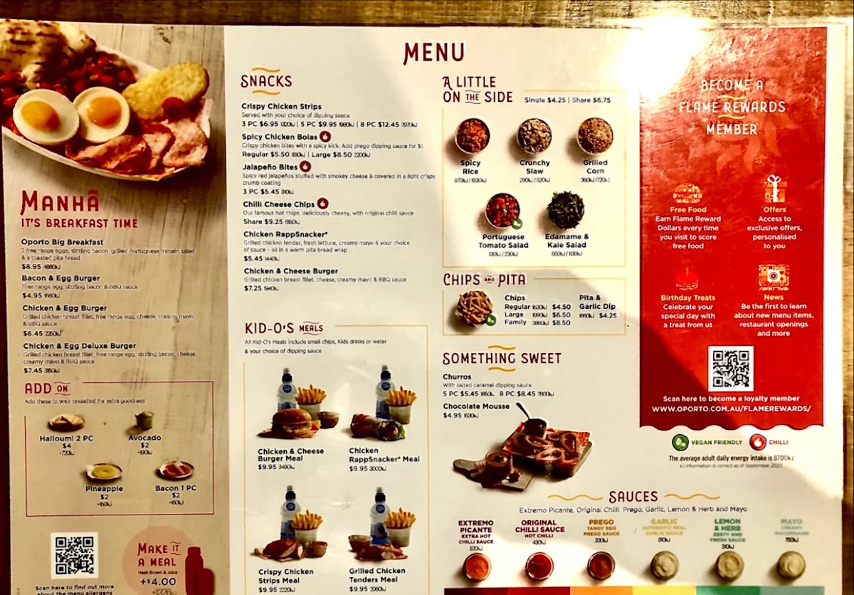 Menu, Oporto Southport
