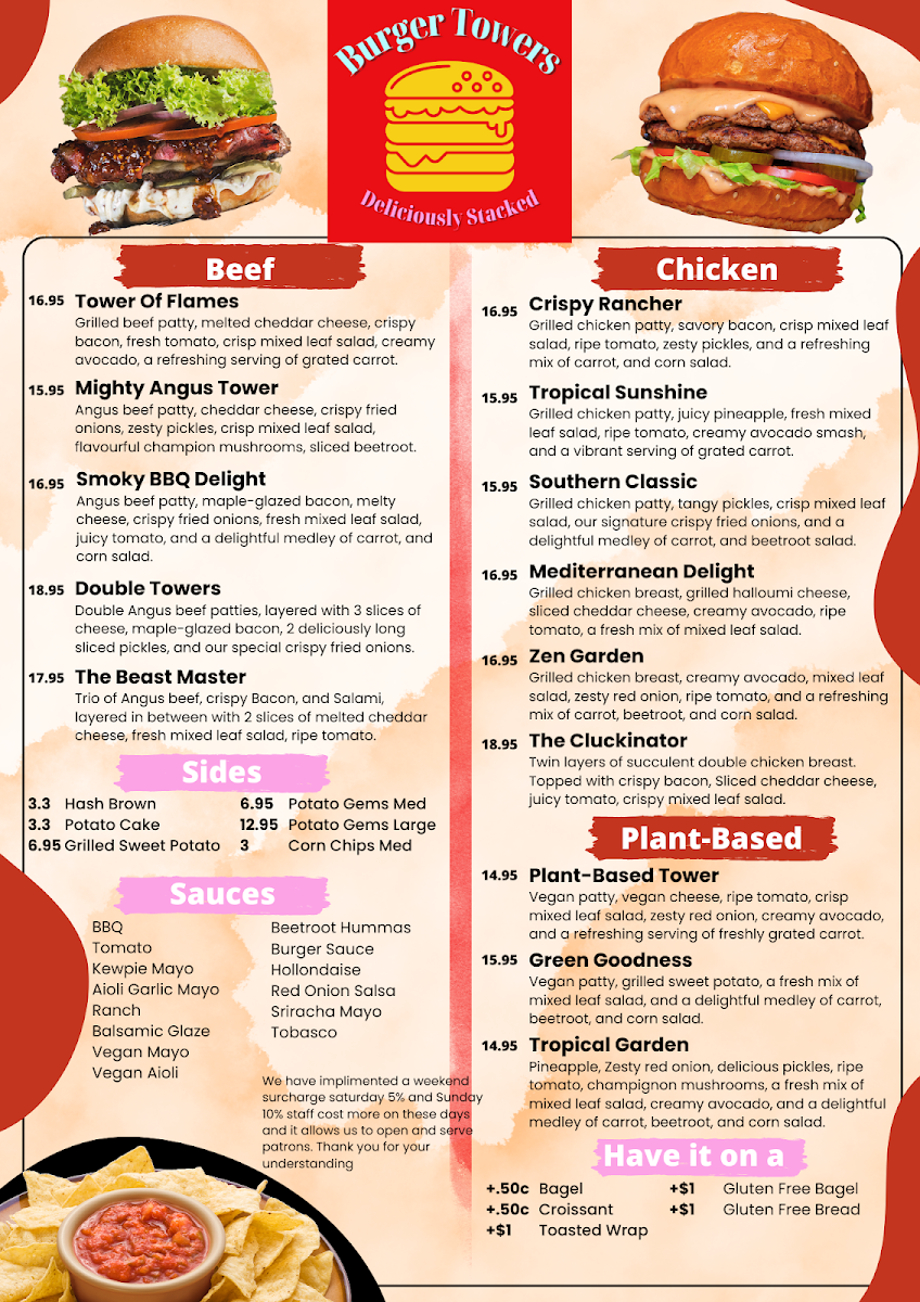 Menu, Burger Towers