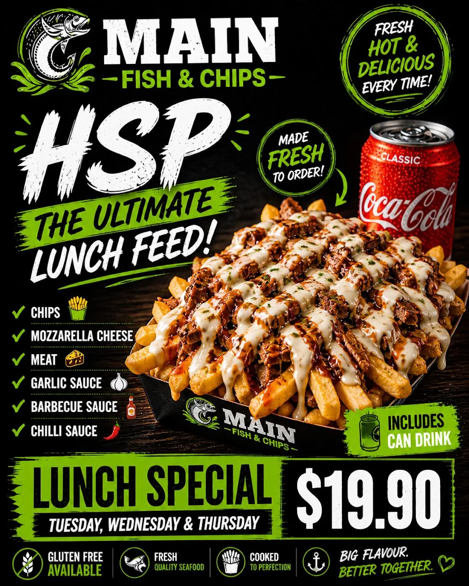 Menu, Main Fish, Chips & Kebabs