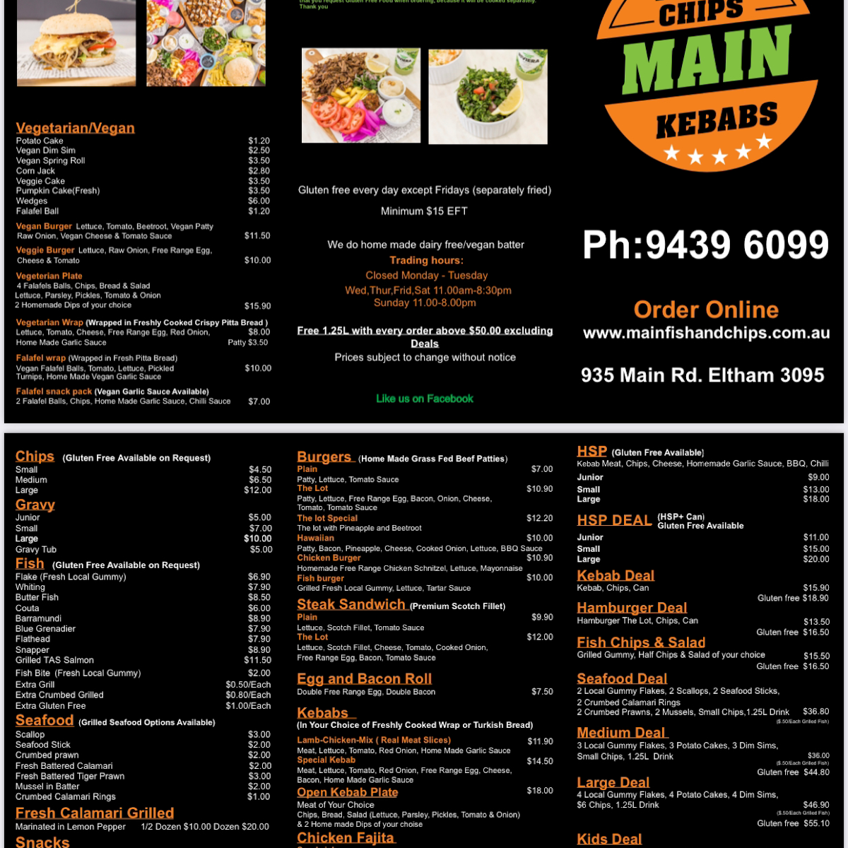 Menu, Main Fish, Chips & Kebabs
