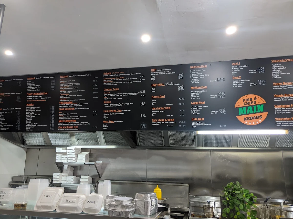 Menu, Main Fish, Chips & Kebabs
