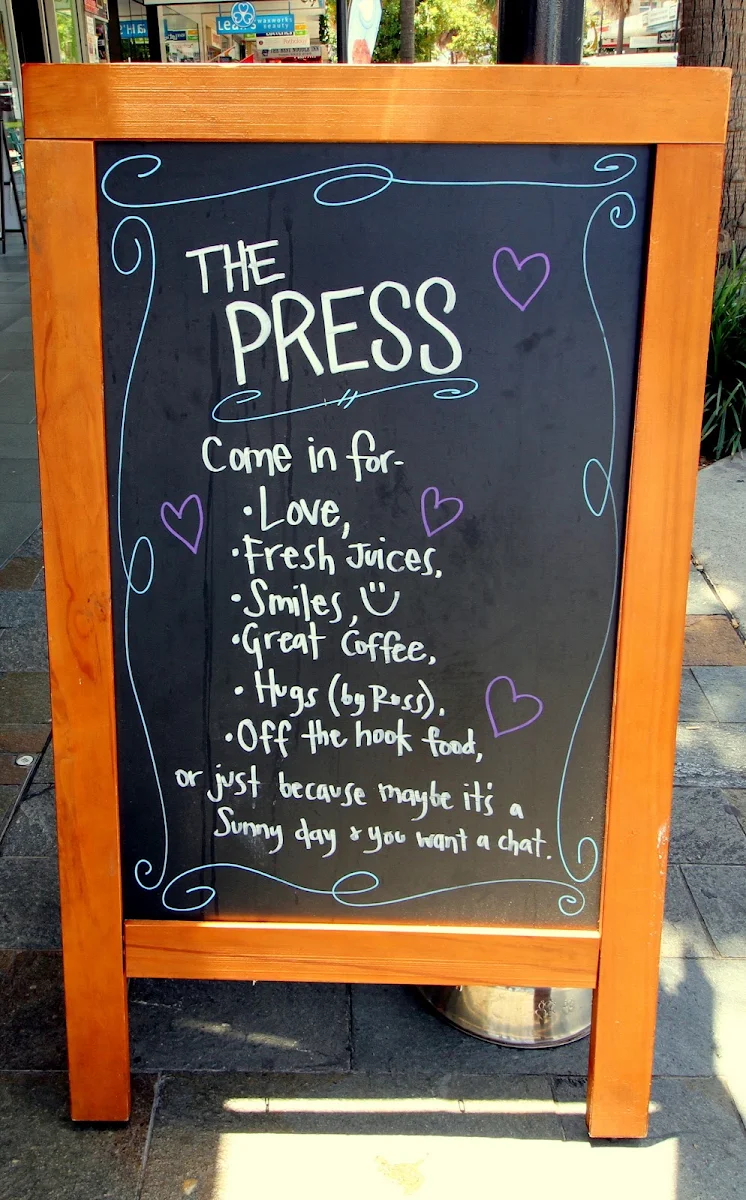 Menu, The Press Cronulla