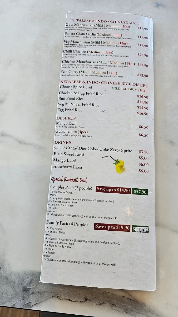 Menu, Indus Indian &Nepalese Restaurant Gold coast