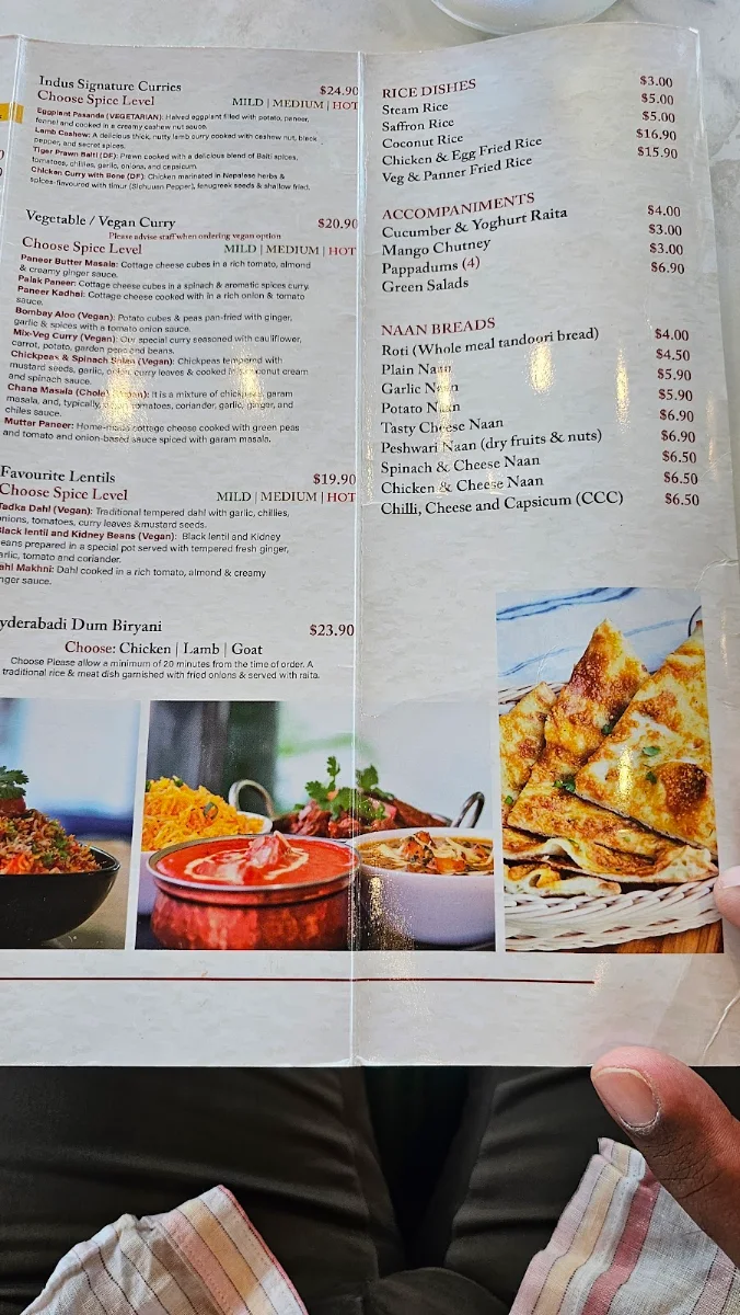 Menu, Indus Indian &Nepalese Restaurant Gold coast