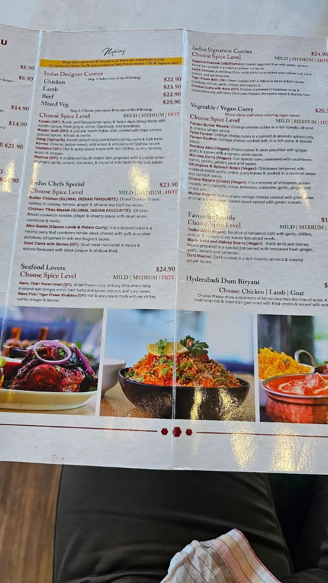 Menu, Indus Indian &Nepalese Restaurant Gold coast