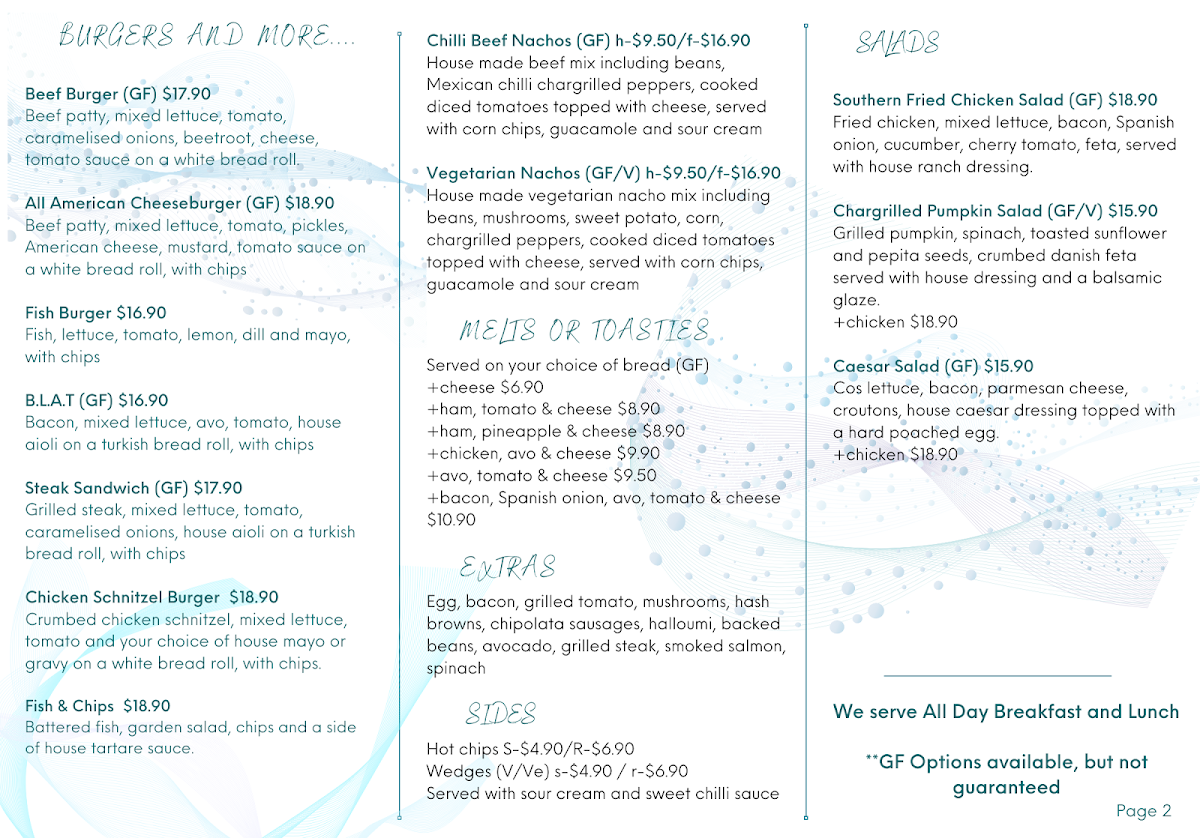 Menu, Bullcom Pty Limited Trading As BBF Cafe