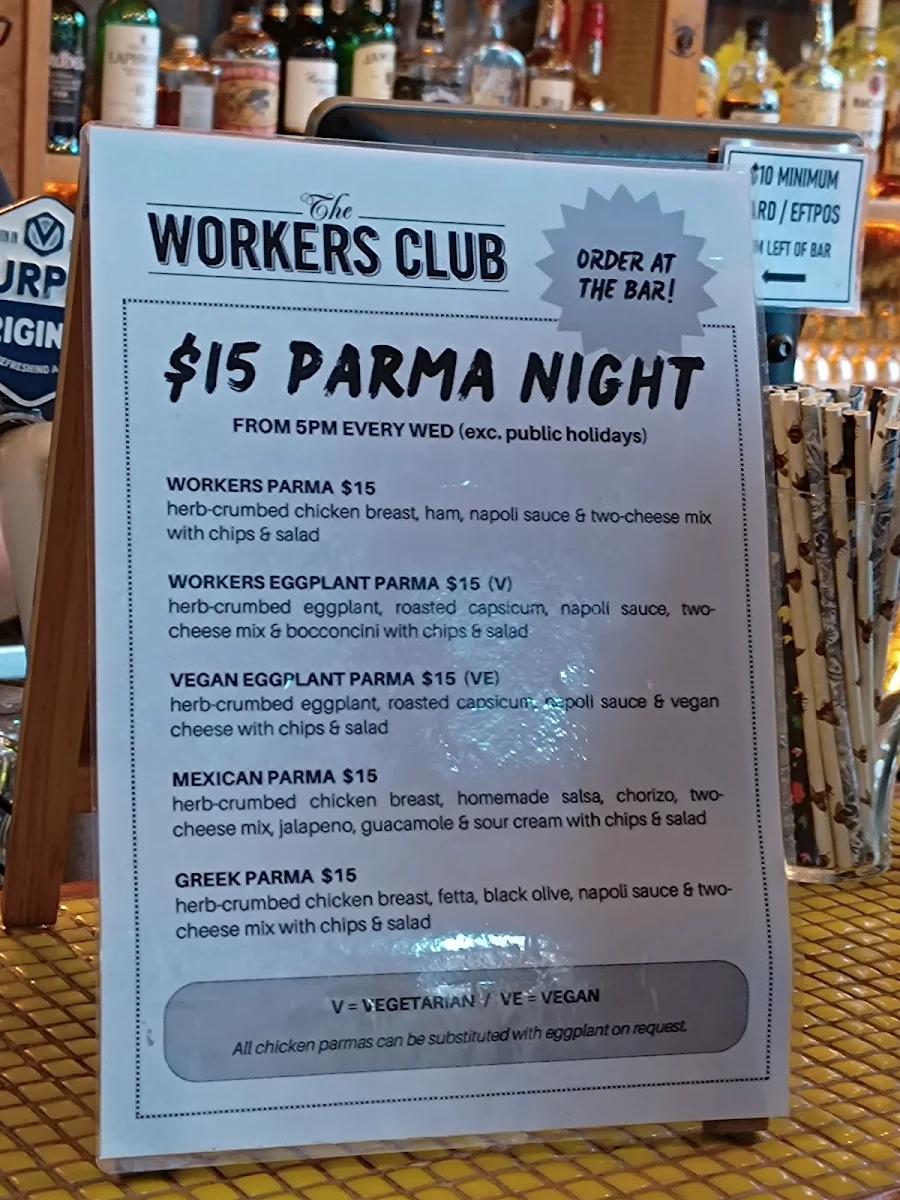 Menu, The Workers Club