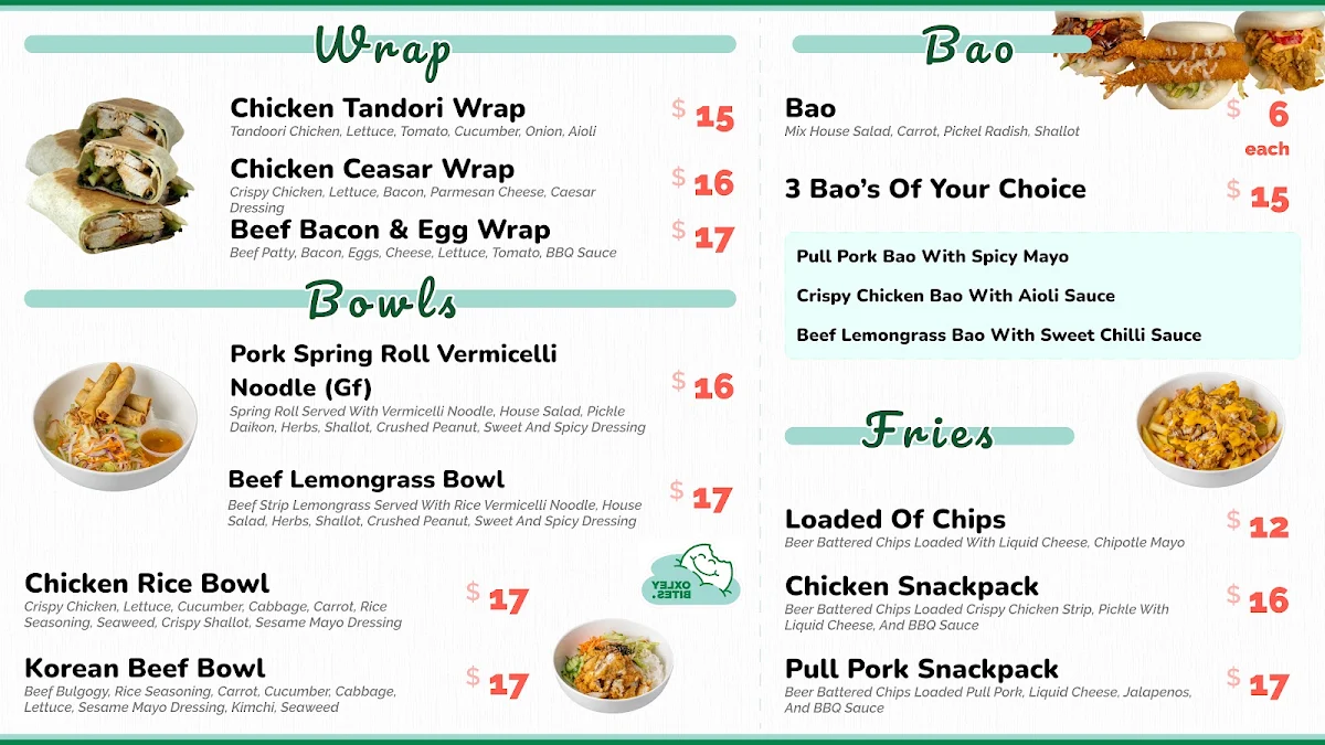 Menu, Oxley Bites