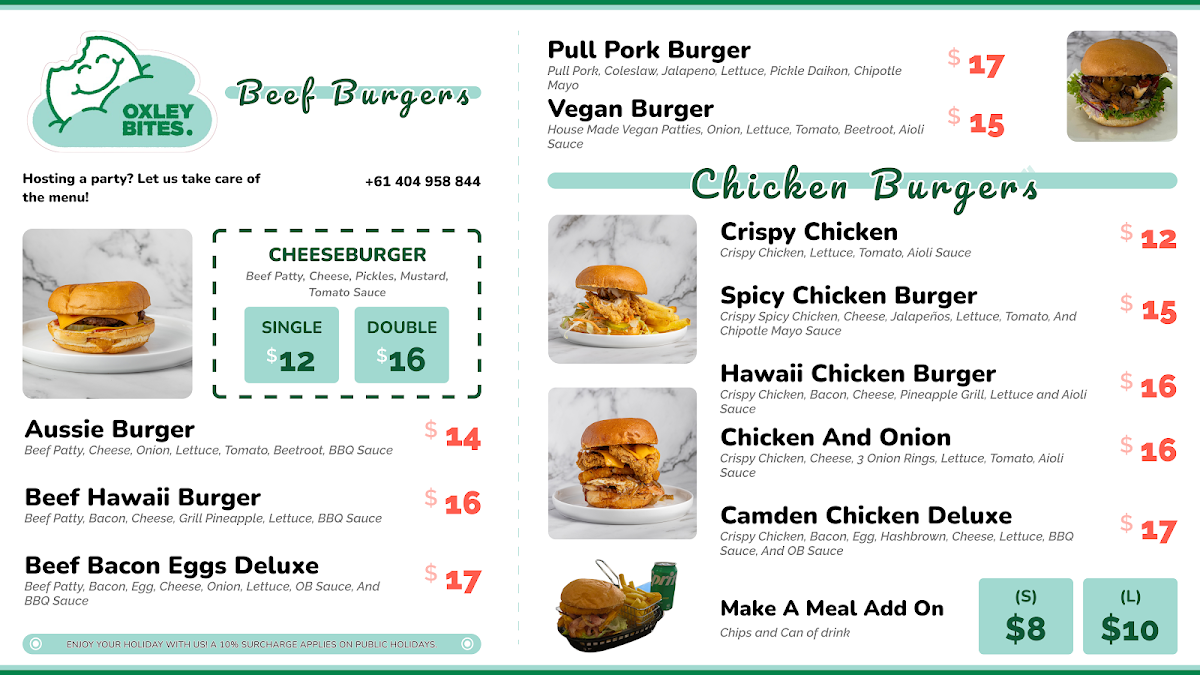 Menu, Oxley Bites