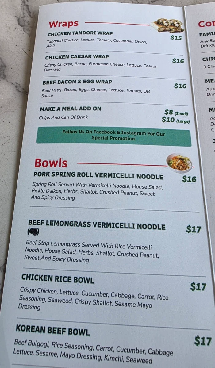 Menu, Oxley Bites