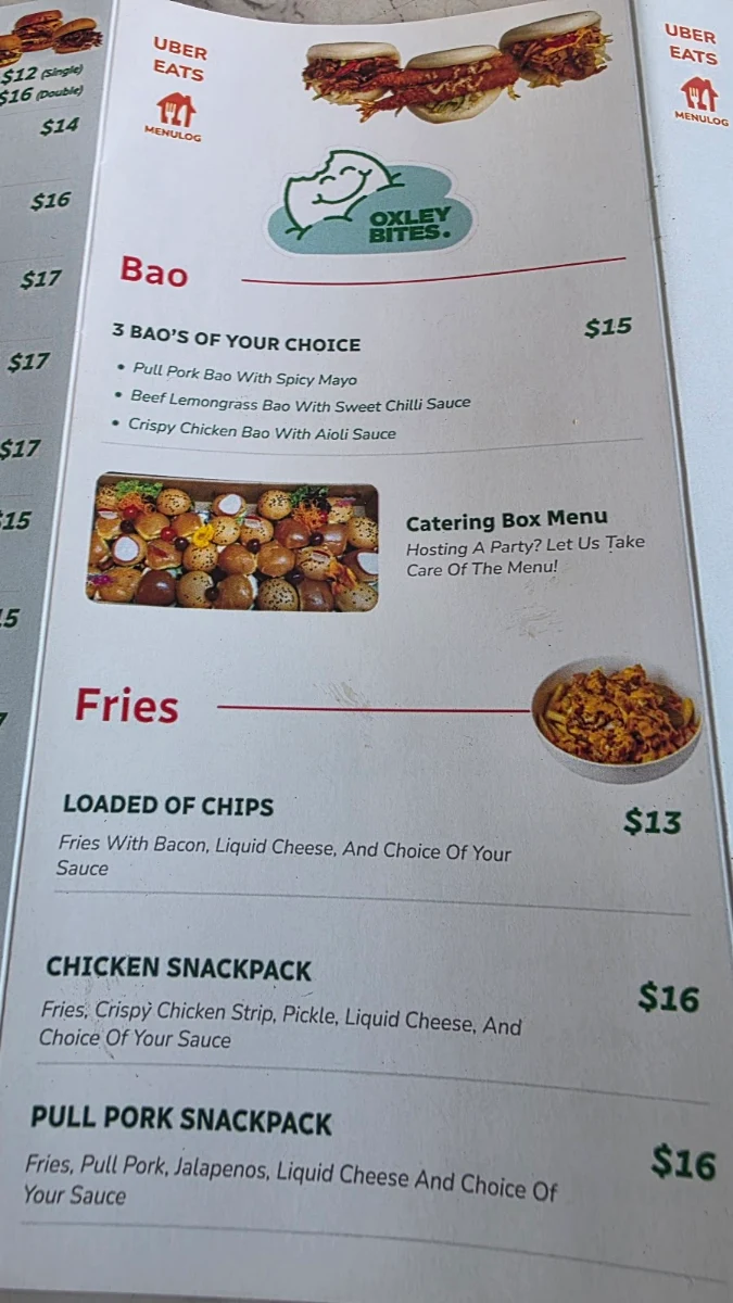 Menu, Oxley Bites