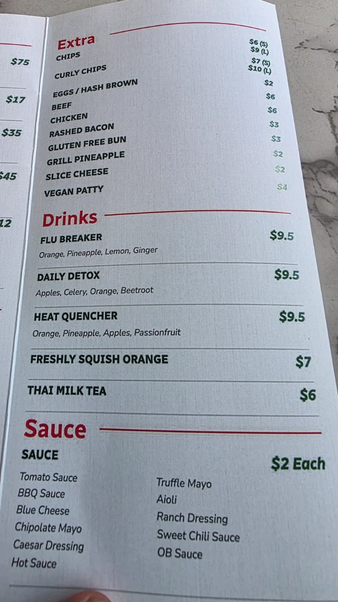 Menu, Oxley Bites