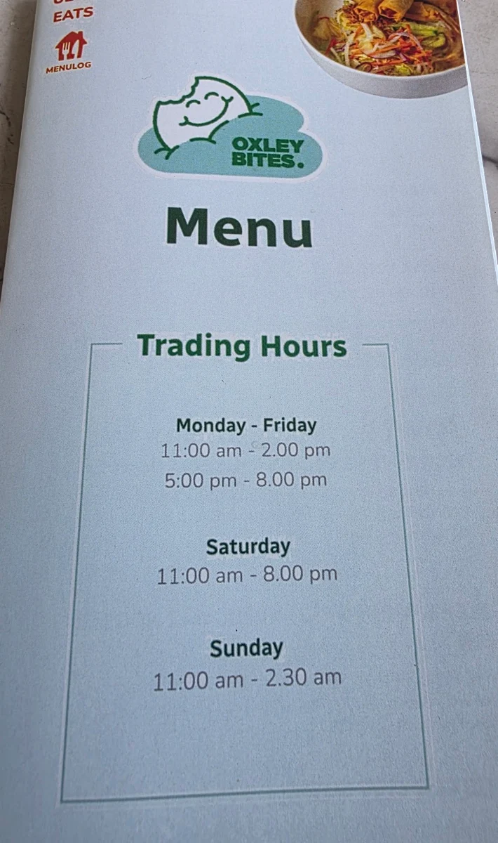 Menu, Oxley Bites