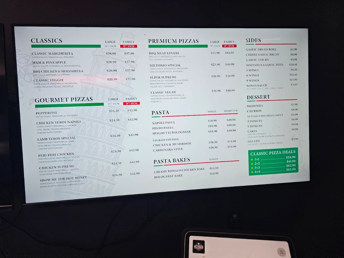Menu, Pizza Miltonio
