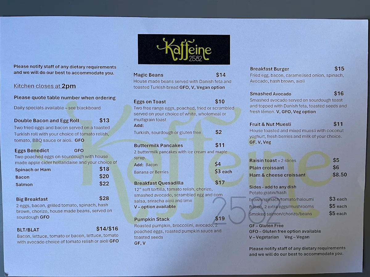 Menu, Kaffeine2582