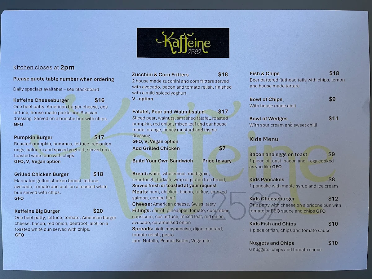 Menu, Kaffeine2582
