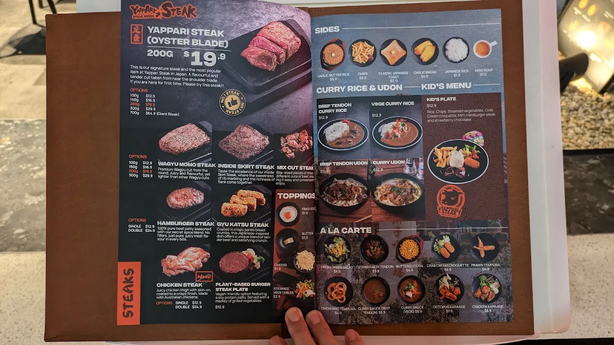 Menu, Yappari Steak WestField Mt Gravatt