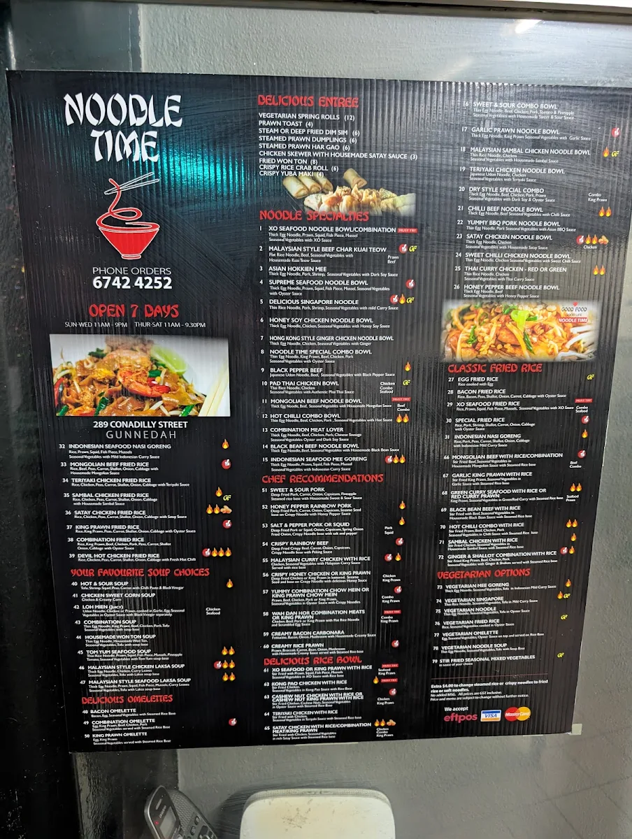 Menu, Noodle Time Gunnedah