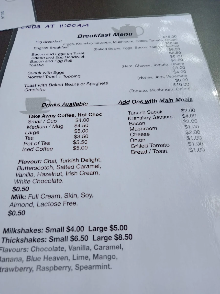 Menu, The Big Apple Cafe
