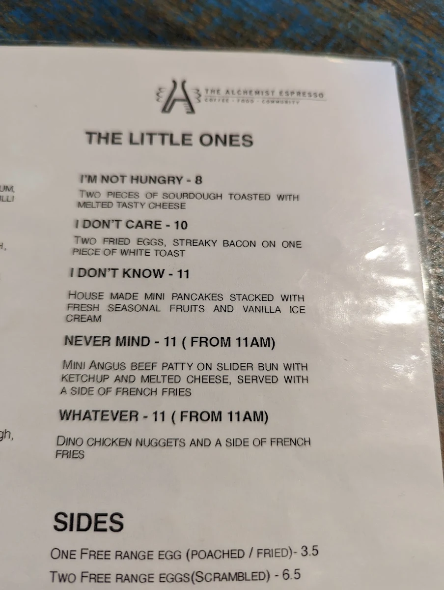 Menu, The Alchemist Espresso
