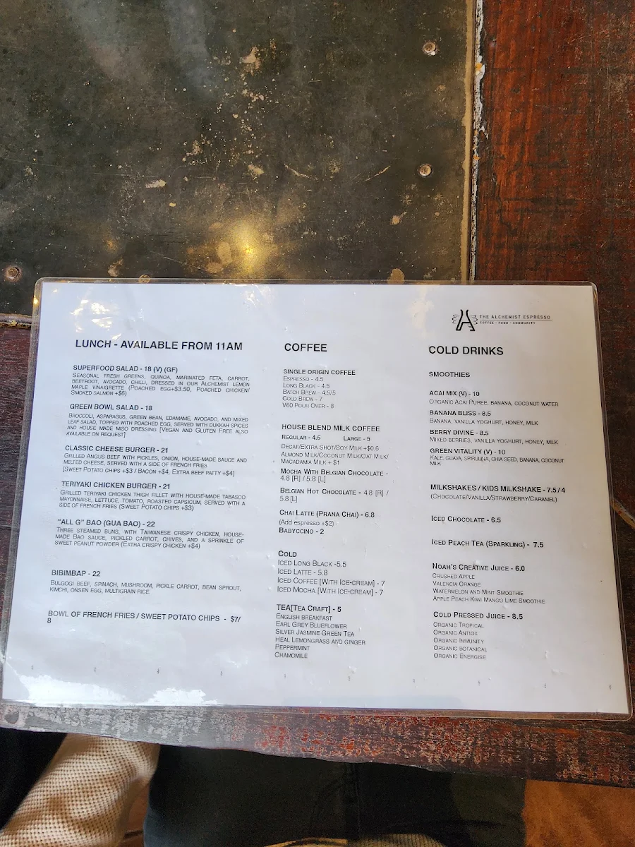 Menu, The Alchemist Espresso