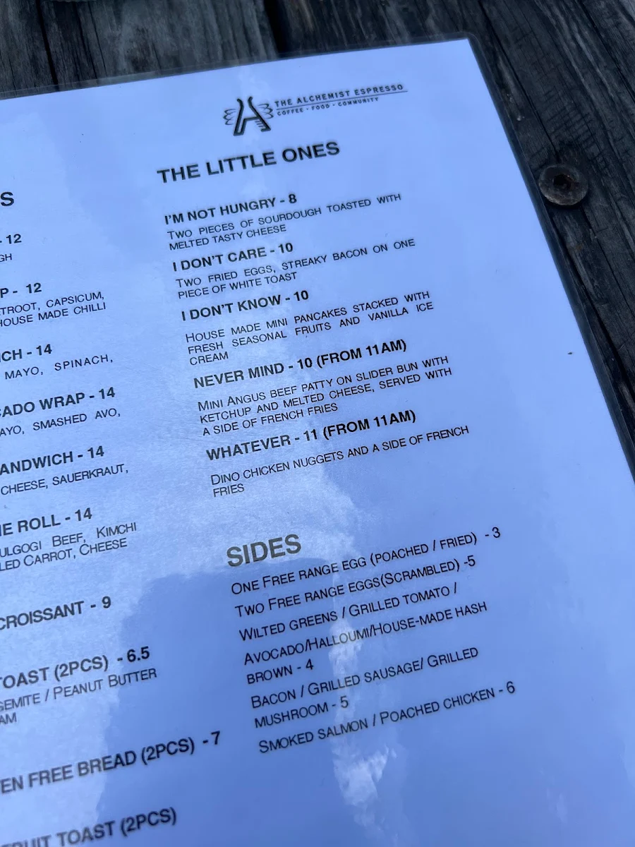 Menu, The Alchemist Espresso