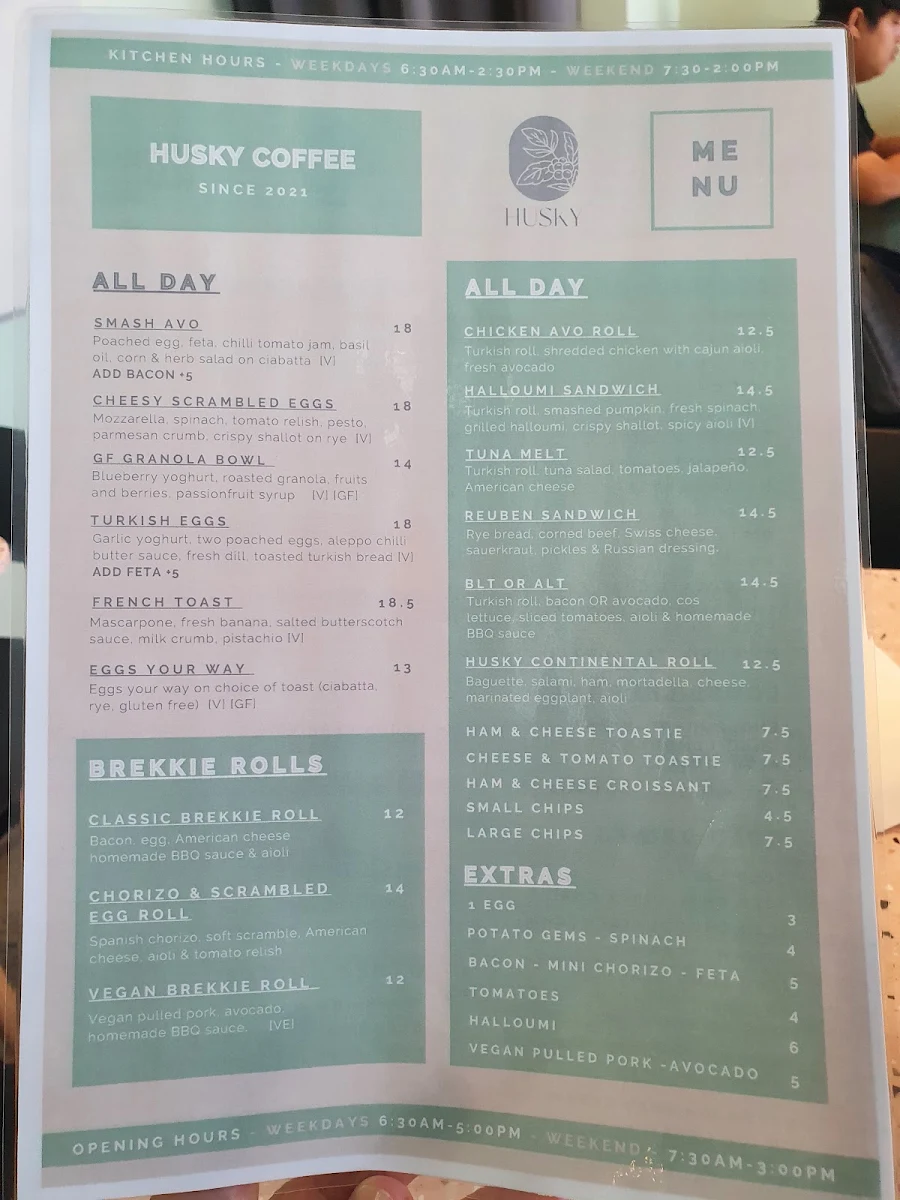 Menu, Husky Coffee
