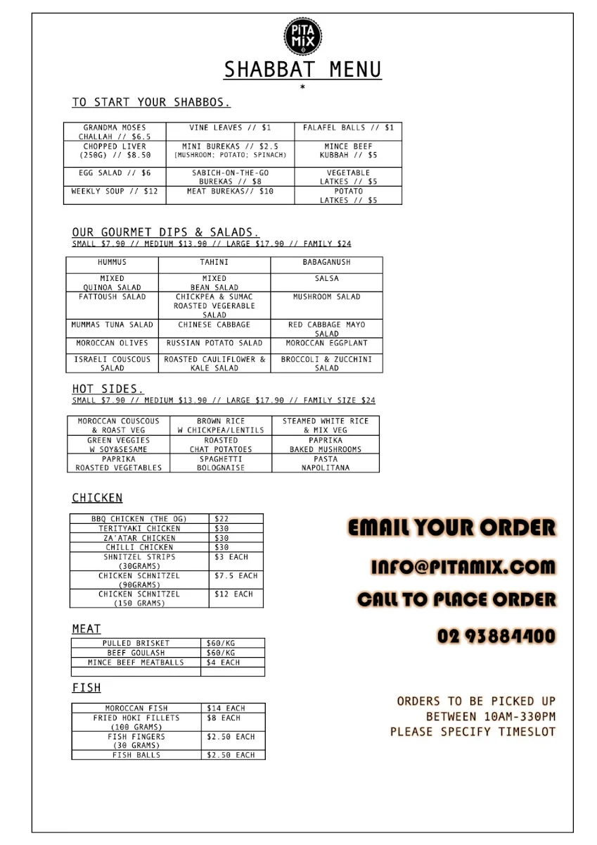Menu, Pita Mix