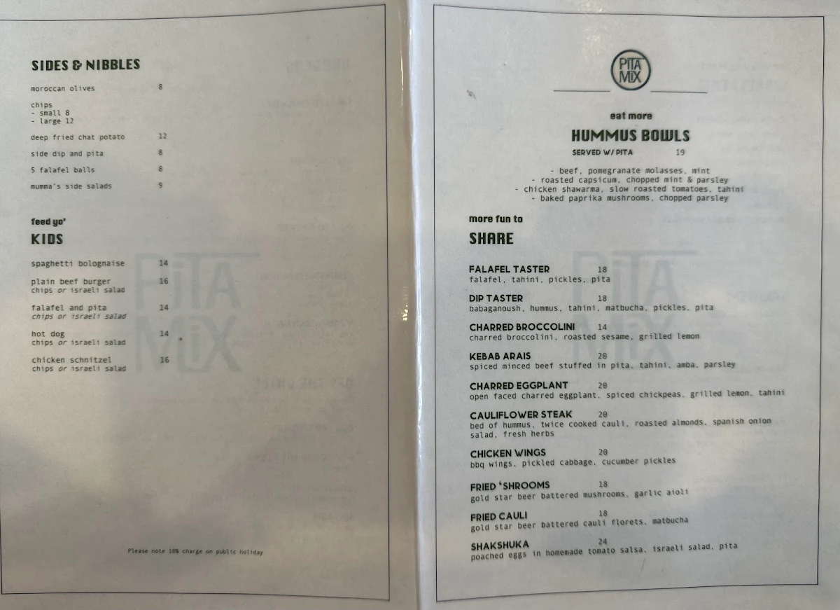 Menu, Pita Mix