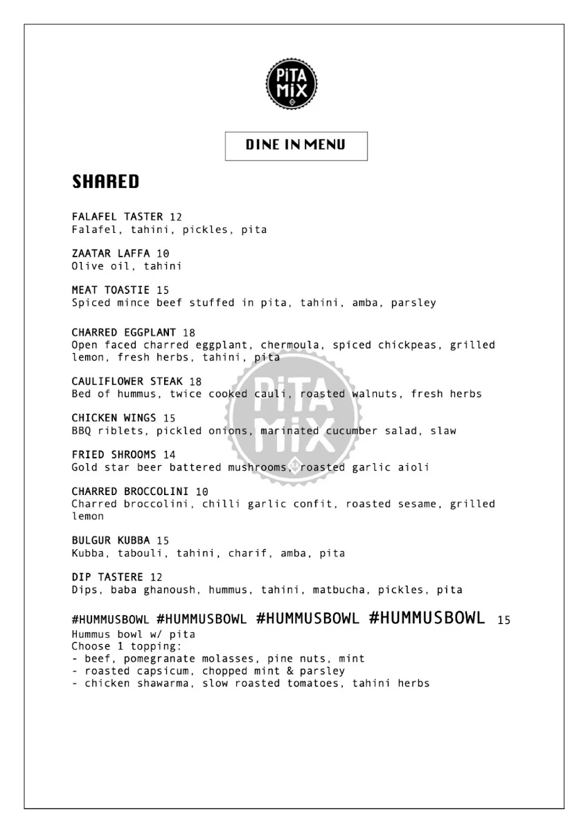 Menu, Pita Mix