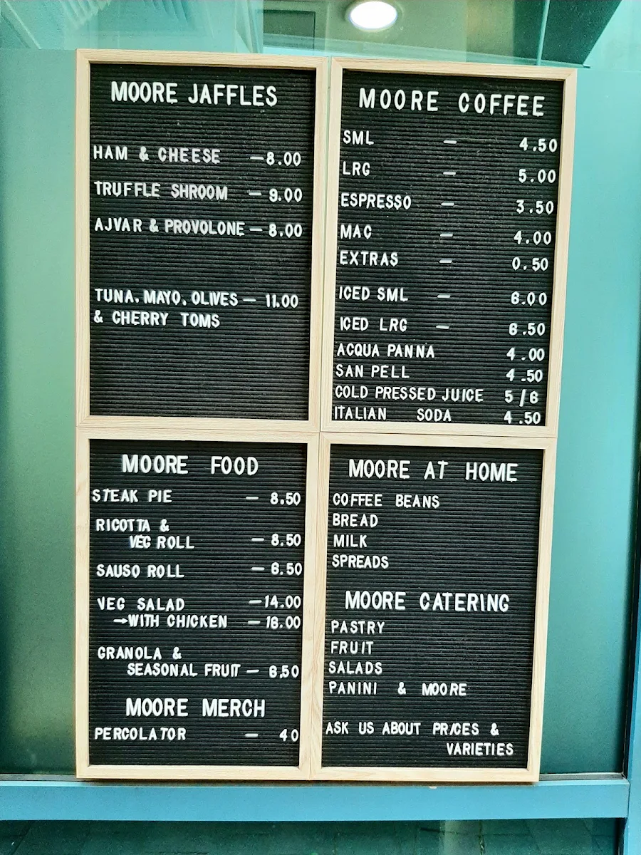 Menu, Moore Coffee