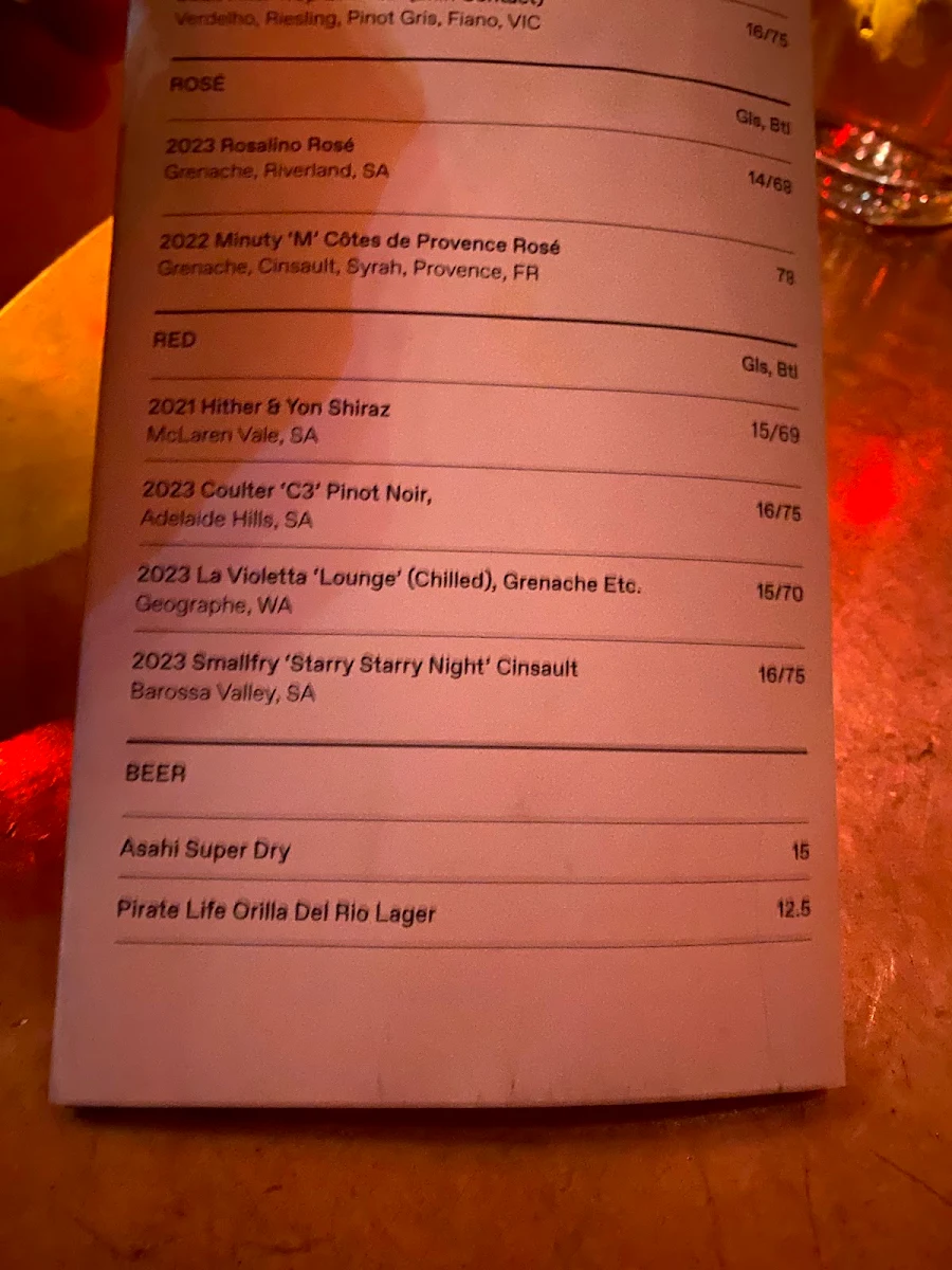 Menu, Music Room