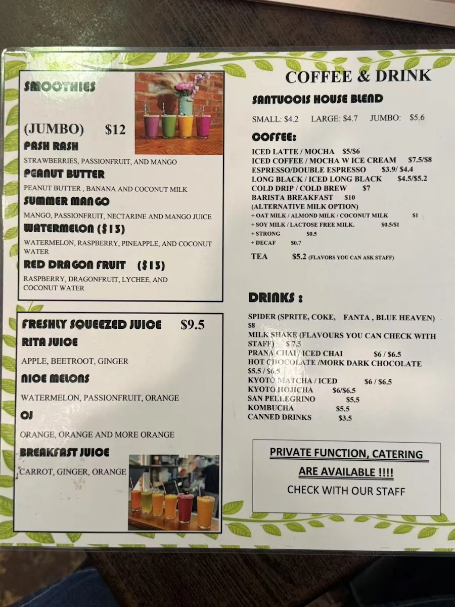Menu, SANTUCCI‘s