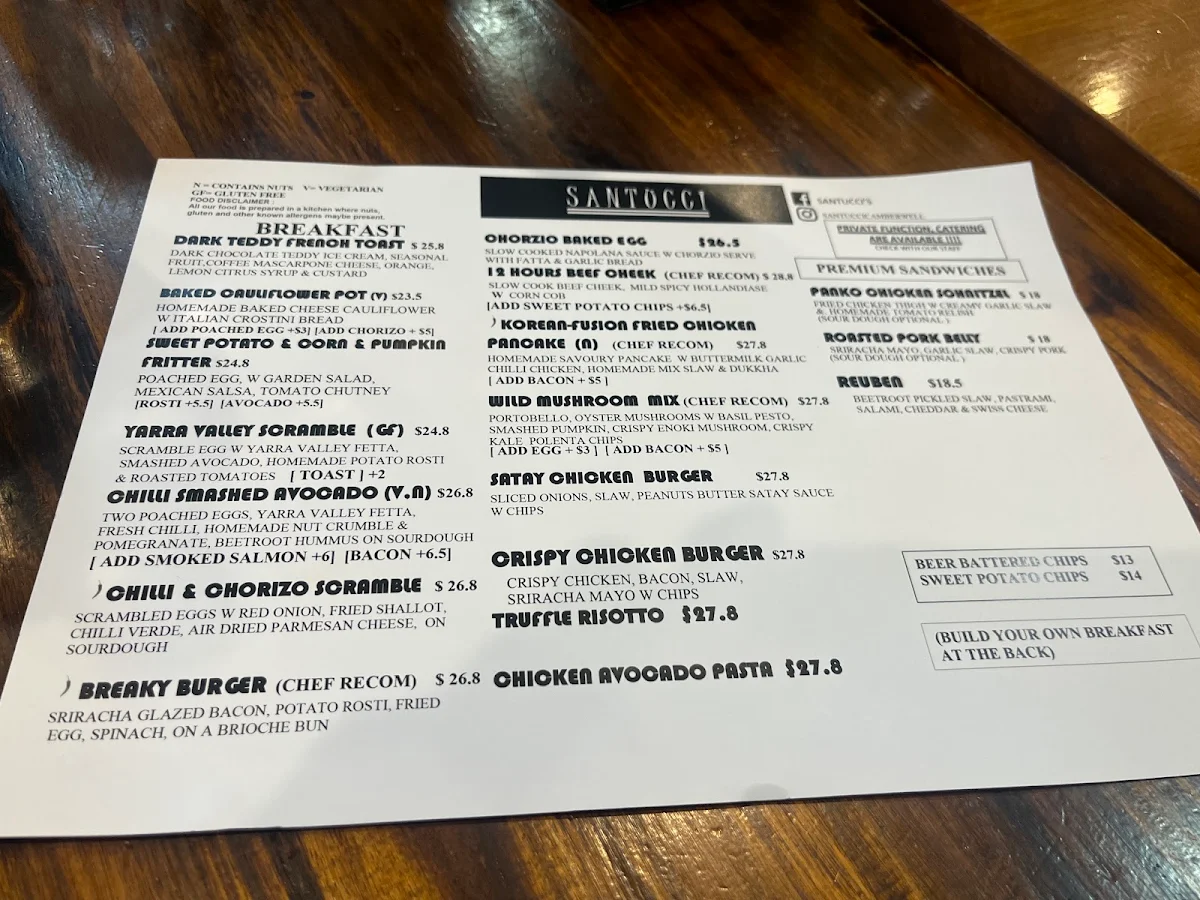 Menu, SANTUCCI‘s