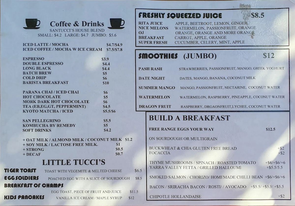 Menu, SANTUCCI‘s
