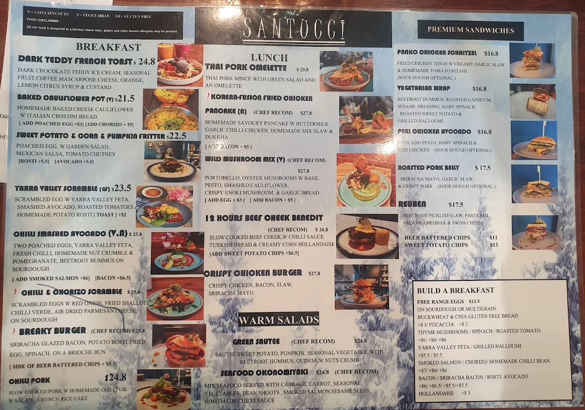 Menu, SANTUCCI‘s
