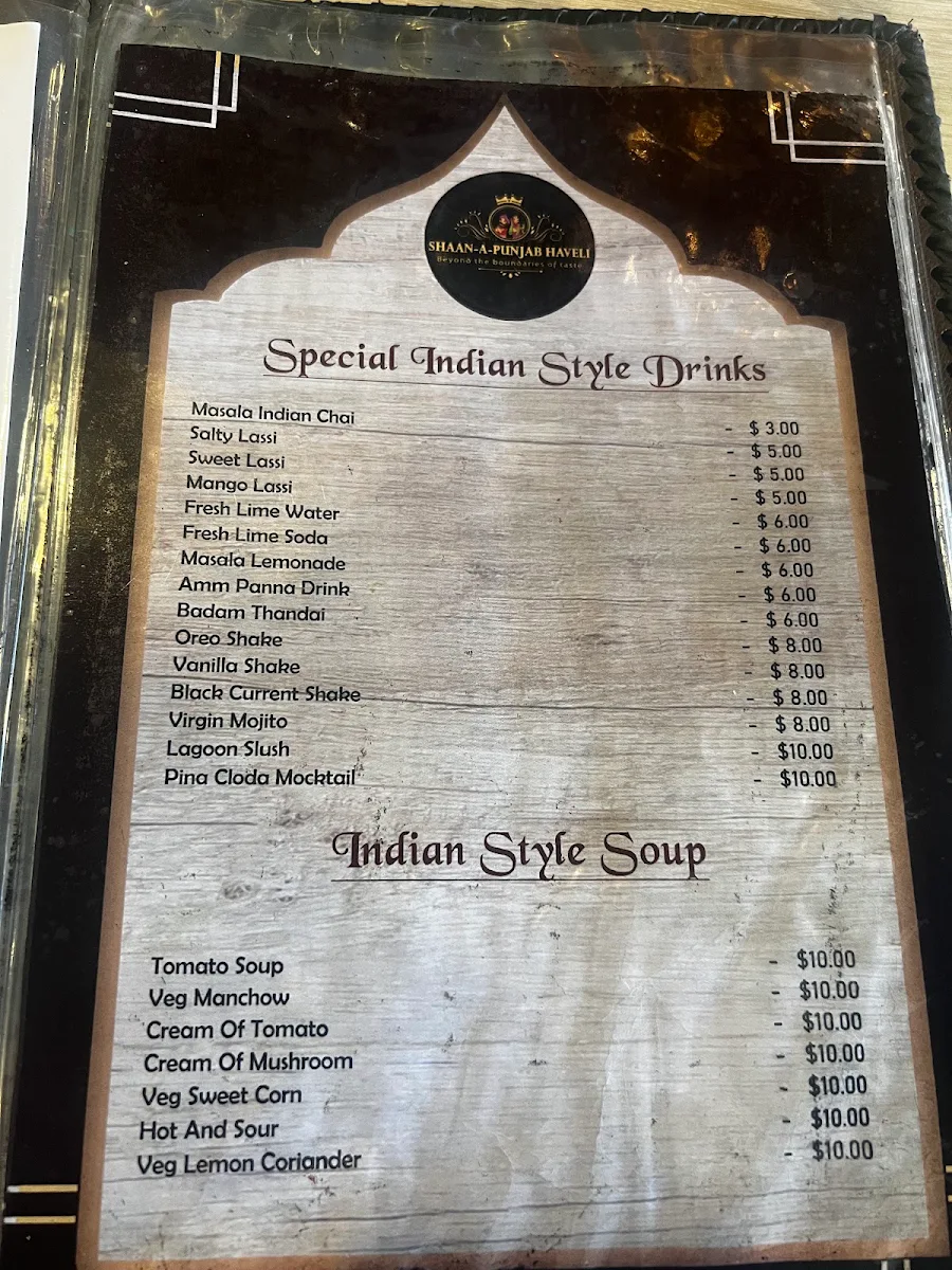 Menu, Shaan-A-Punjab Haveli and Sweet Shop